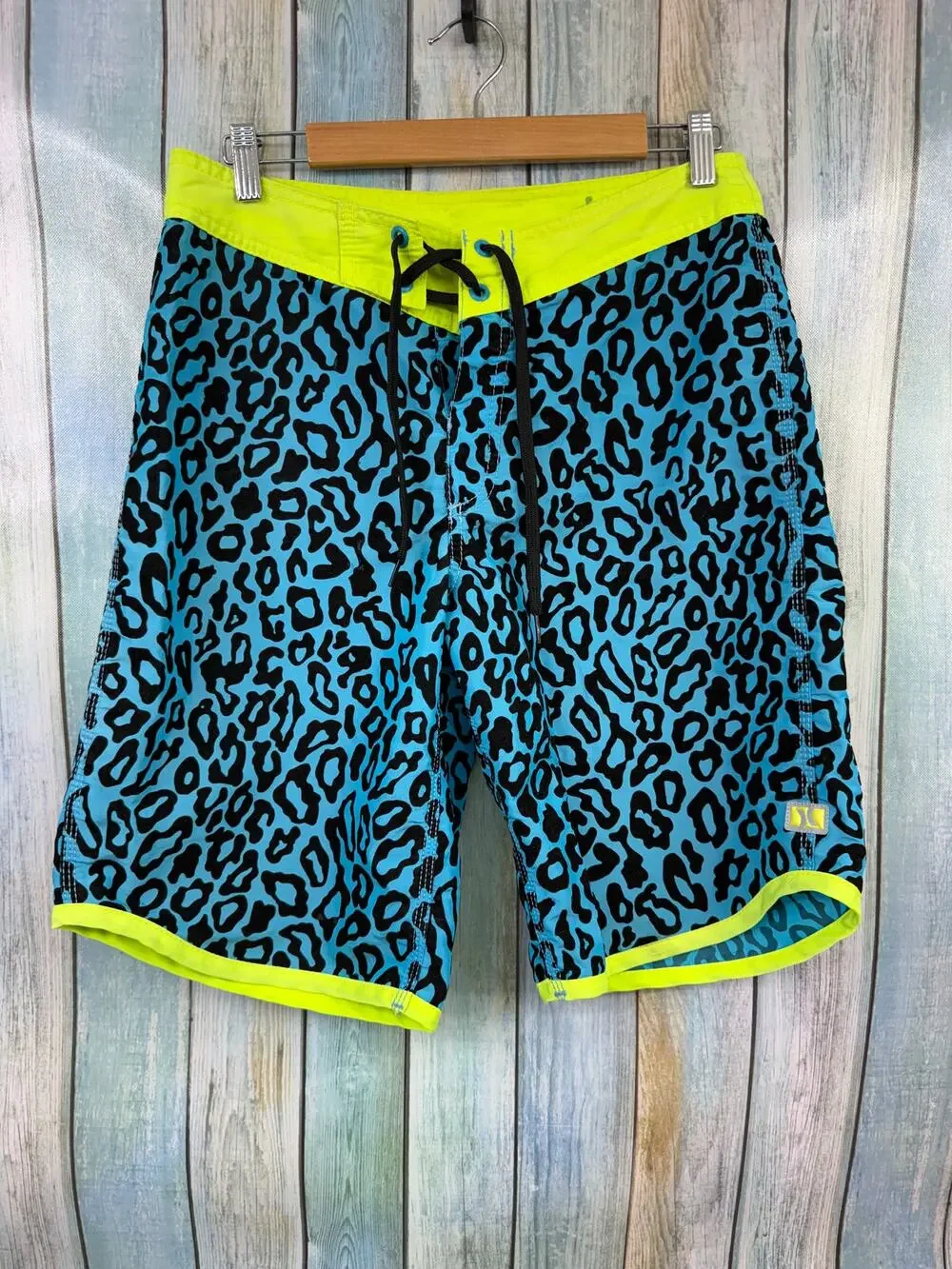 Hurley Vintage Board Shorts Swim Trunks Unlined Velvet Teal Cheetah Print Size33